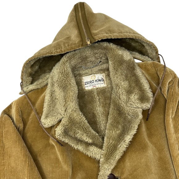 ZERO KING Vintage Brown Corduroy Faux Fur Collar Long Coat Men's Size 44L Rare - Picture 5 of 16